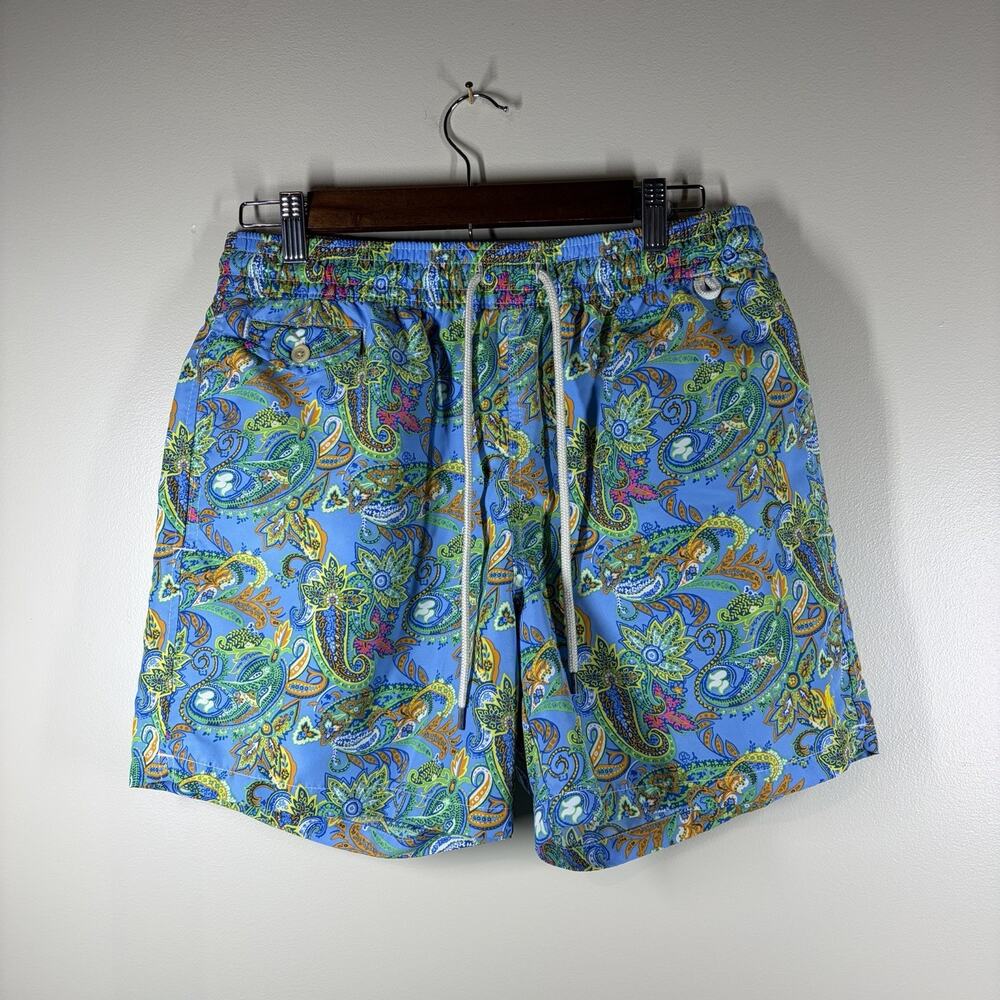 POLO RALPH LAUREN Med Men's Blue Paisley Floral Swim Trunks Shorts, Tropical